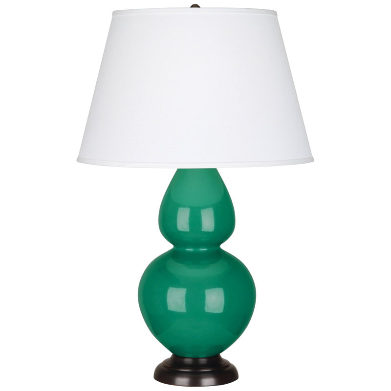 Double Gourd Table Lamp, White , Sunset Yellow Glazed Ceramic/Antique Silver