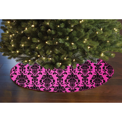Poplin Damask Floral Tree Skirt Christmas Decoration 58" Round Skirt