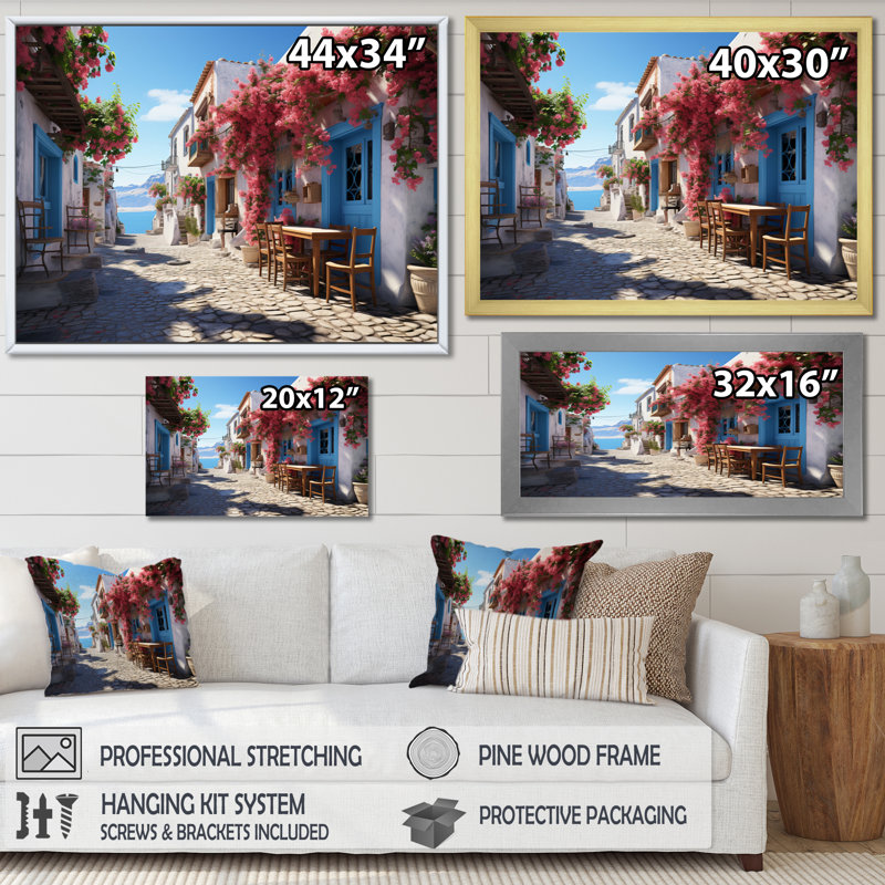 Grèce, Grèce, île grecque, art mural, H 16 po x l 32 po x P 1 po, Cadre simple noir