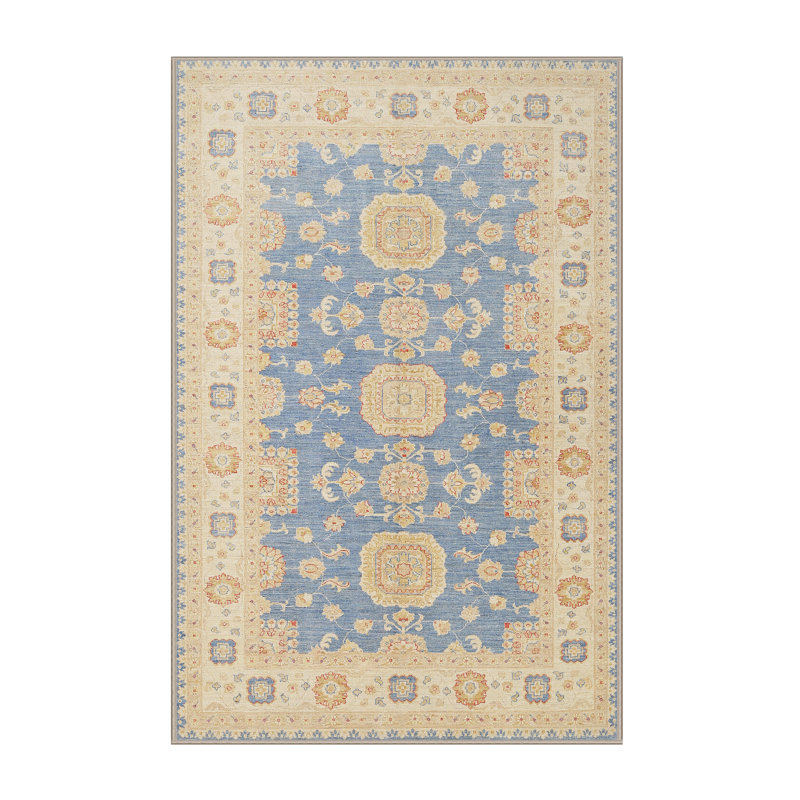 Tapis bleu/beige traditionnel Purvi, Rectangle 4 pi x 6 pi