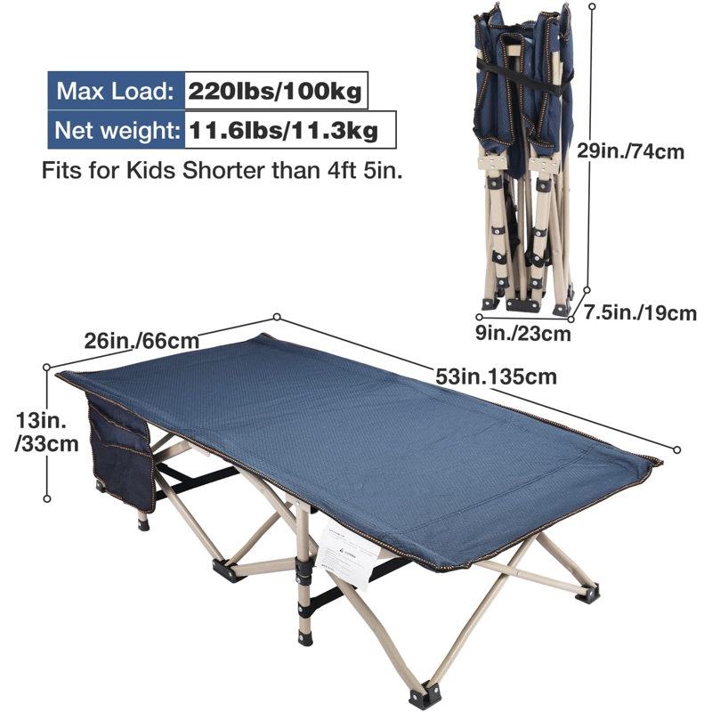 Lit de bébé pliant portatif pour enfants, H 12 po x l 26 po x L 53 po, Marine