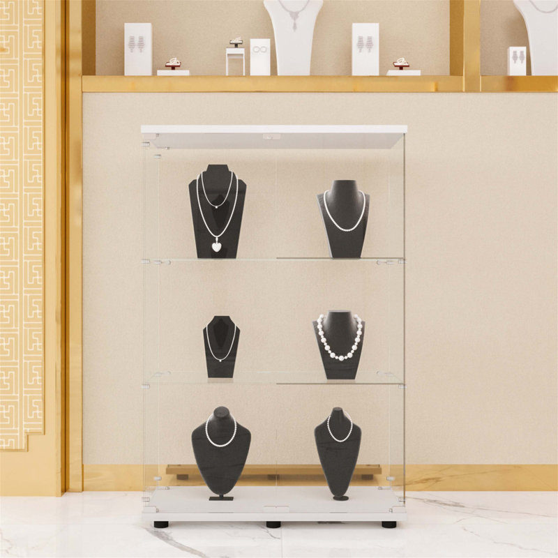 Vitrine à 2 portes en verre avec 3 tablettes et porte, bibliothèque sur pied pour exposer diverses collections