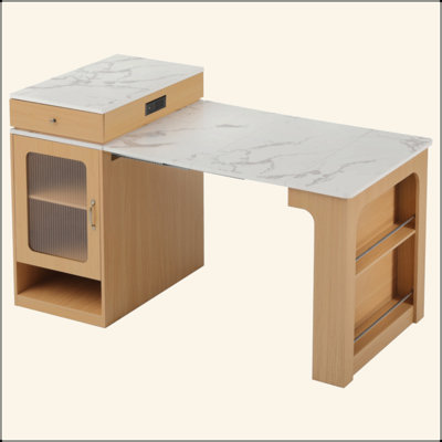 59.5"Kitchen Island With Extendable Dining Table, Kitchen Storage Table With Double-Sided Storage, Kitchen Island With 2 Drawers, Power Outlet, Side O