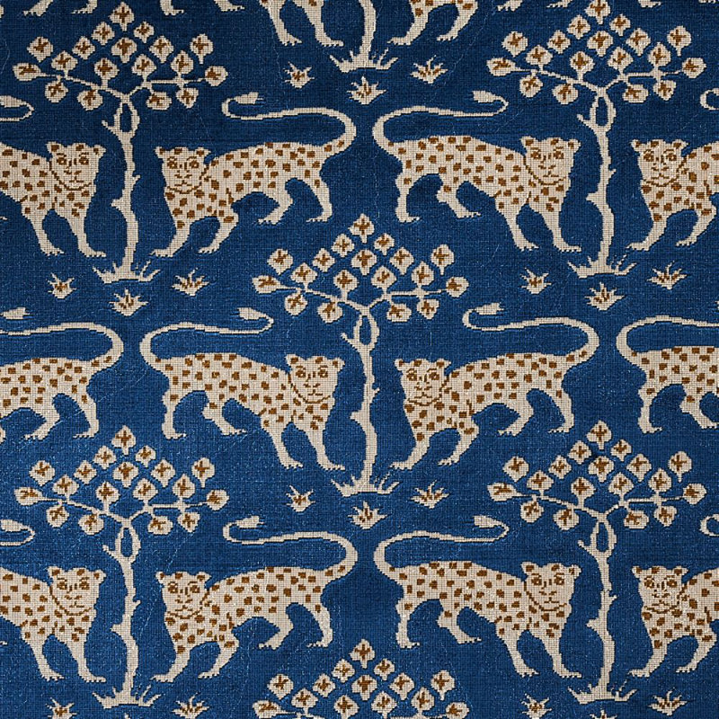 Woodland Leopard Velvet Fabric, Sapphire
