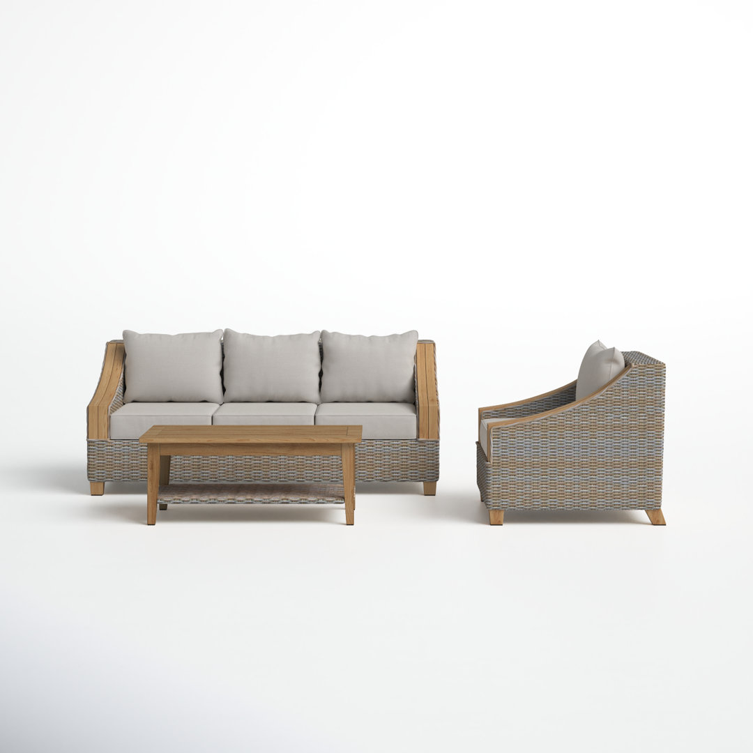 Carlton 3 Piece Rattan Sofa Seating Group with Sunbrella Cushions. Birch Lane™