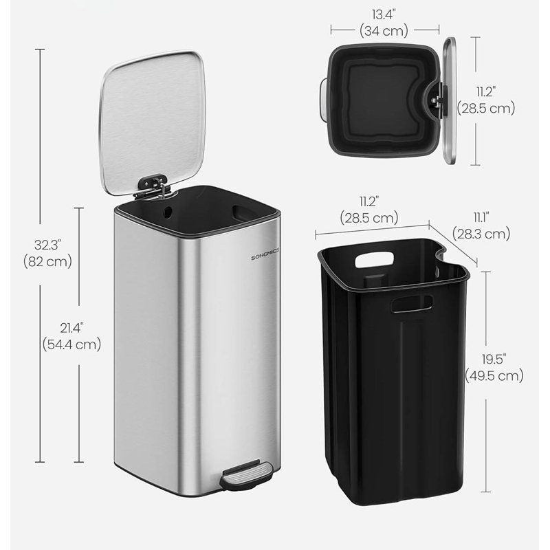 Step On Kitchen Trash Can - 30L, Metallic Silver