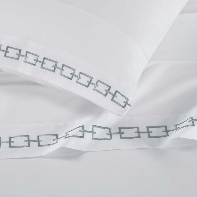Superior Chain Links Cotton Embroidered Deep Pocket Bed Sheet Set , California King Sheet Set with 2 Pillowcases
