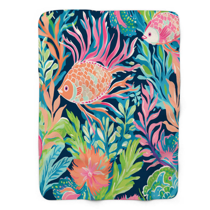 Motif de balise maritime - 1 pièce Sherpa Premium, L 60 po x L 80 po, Trendy Fish Designs