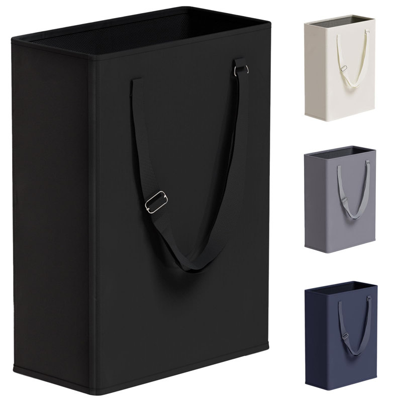 45 Litre Small Laundry Hamper With Long Adjustable Handle And Mesh Top, Black