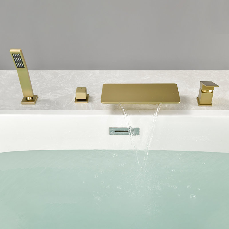 Deck Mount Roman Tub Faucet Set Waterfall High Flow Bathtub Faucets, Brushed Gold