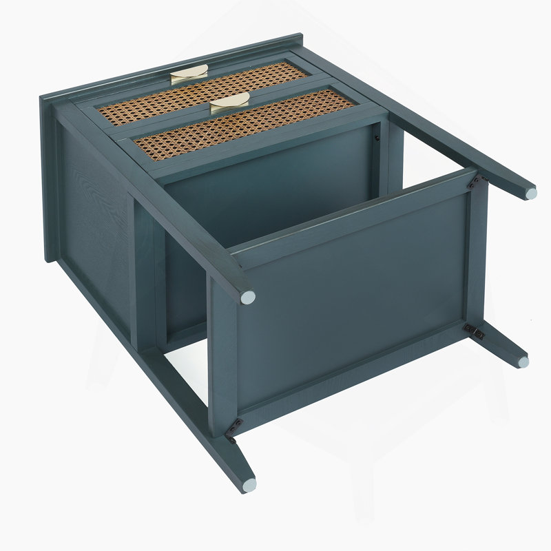 2 Drawer Nightstand,  Natural Rattan, Suitable for Bedroom, Green