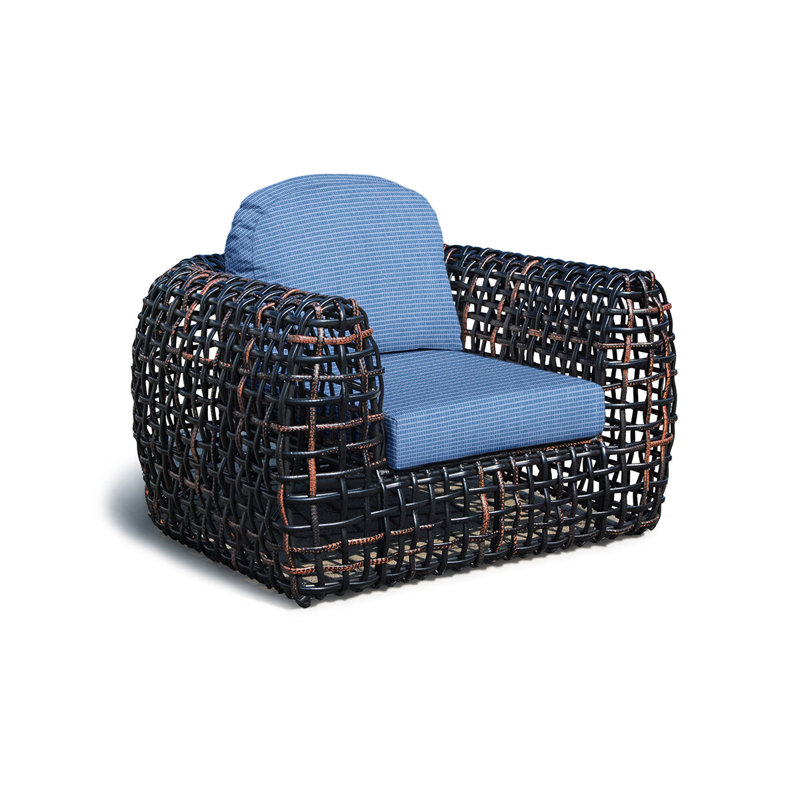 Dynasty Outdoor Lounge Chair, Canvas Air Blue Sunbrella® Canvas, Black Mushroom