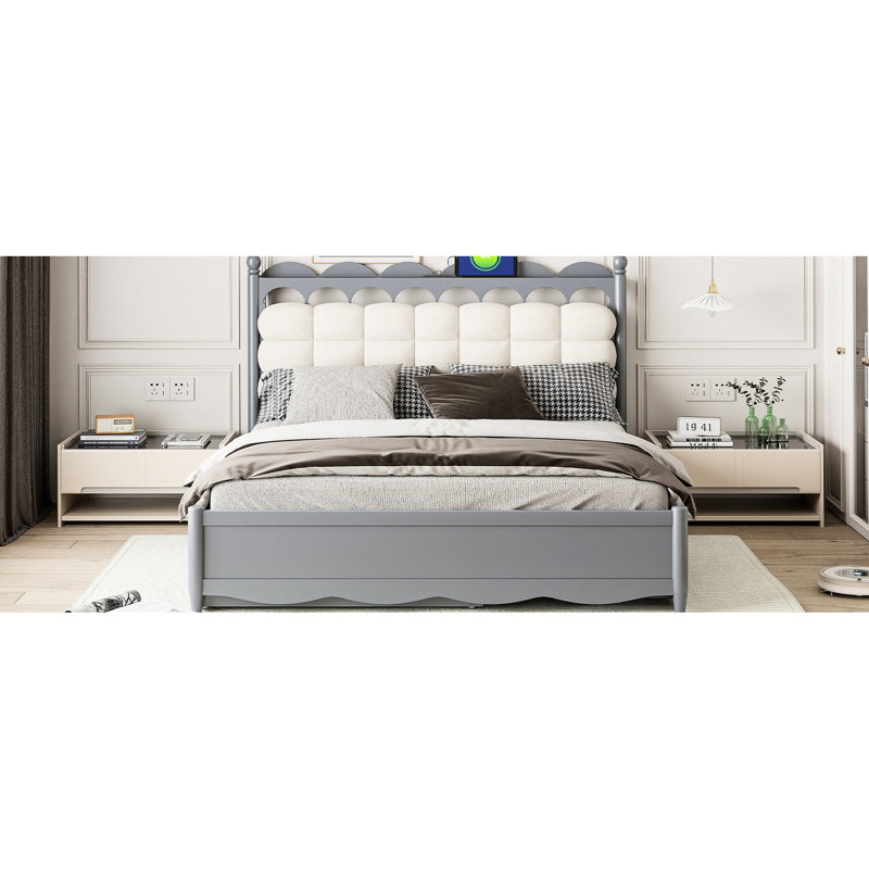 Lit plateforme en bois, grand, gigogne, 2 tiroirs, lit plateforme avec rangement dans les ports Stylish Essential, Gris