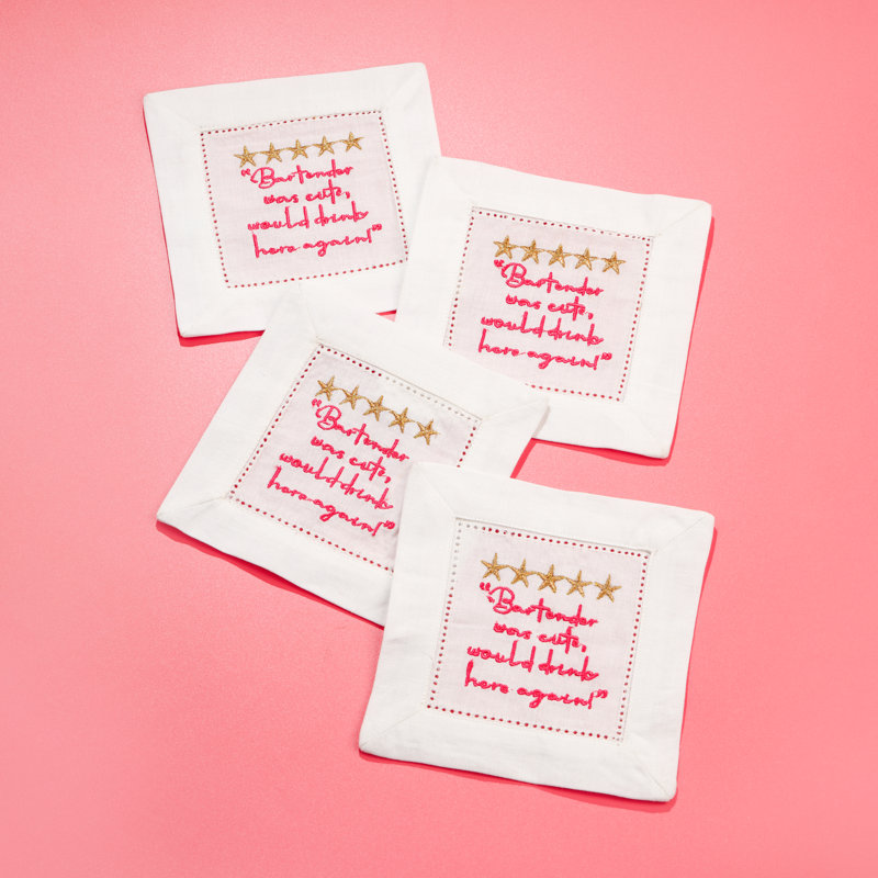 Serviettes de cocktail brodées Sip & Smile