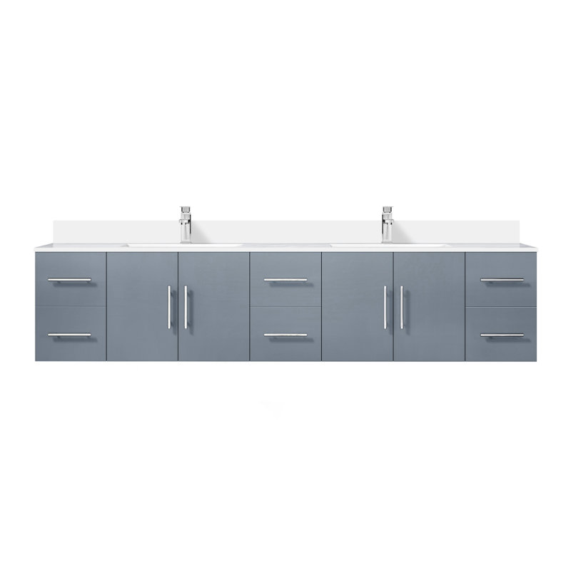 Meuble-lavabo double 84 po X P 22 po D, plateau en quartz blanc et ensemble de robinet, Gris foncé