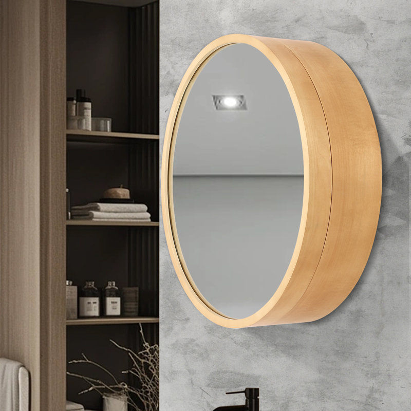 Danvers 19.68'' Round Wall Mount Bathroom Mirror Cabinet, Brown