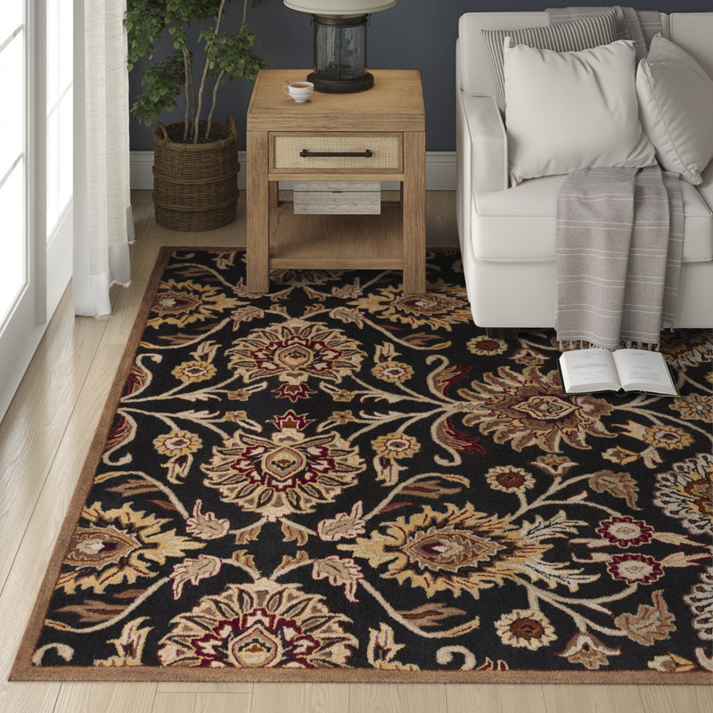 Tapis noir / chameau en laine touffeté à la main Arden, Rectangle 6 pi x 9 pi