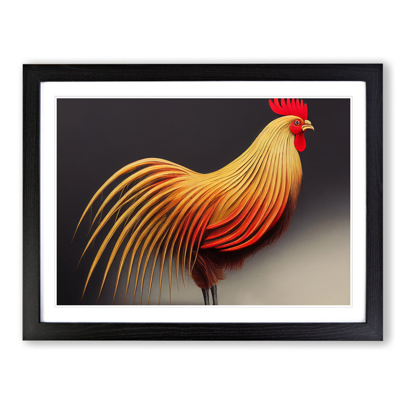 Imaginative Rooster - Single Picture Frame Print, Black, 46cm H x 64cm W x 2cm D