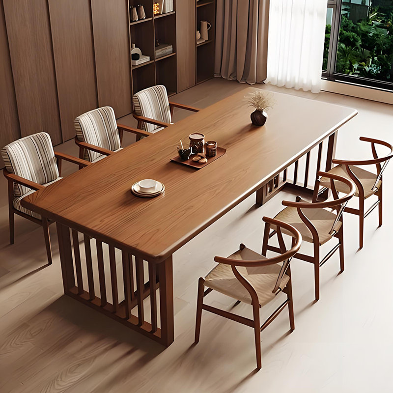 Cherry Wood Rectangular Home Dining Set, 29.5" H x 31.5" W x 86.6" L