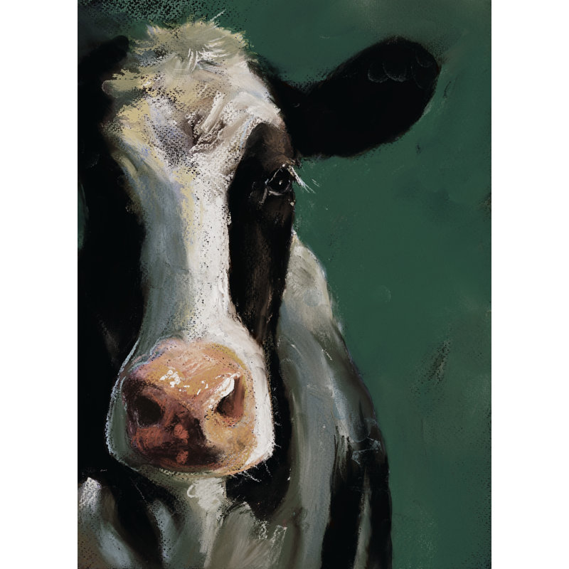 Cow on Green Background - Painting Print, Wrapped Canvas, 46cm H x 30cm W