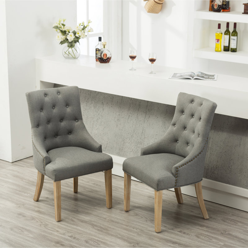 Fauteuil à oreilles 2 boutons en bois massif avec têtes de clou accrocheuses - 2 pièces, Gris