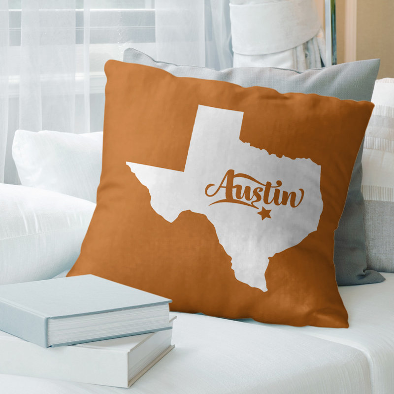 Cotton Blend Reversible Throw Pillow, 20" x 20", Orange/White, Fort Worth