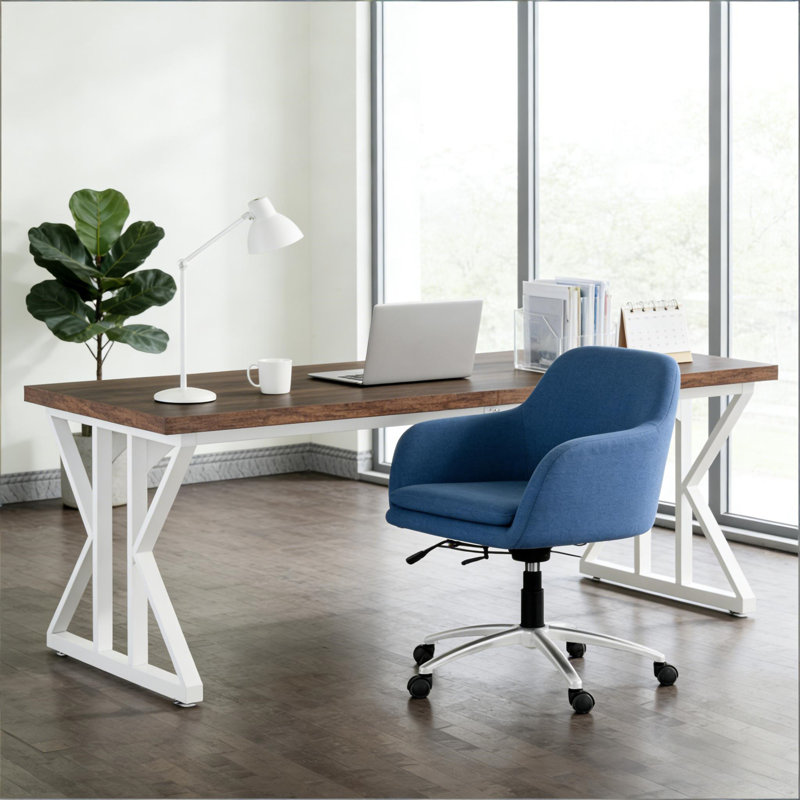 Spacious Office Desk (Not Include Stools), White/Brown