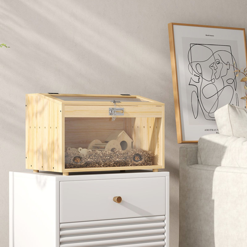 Cage à hamster, cage à gerbille avec cabane, balançoire, échelle, bois naturel