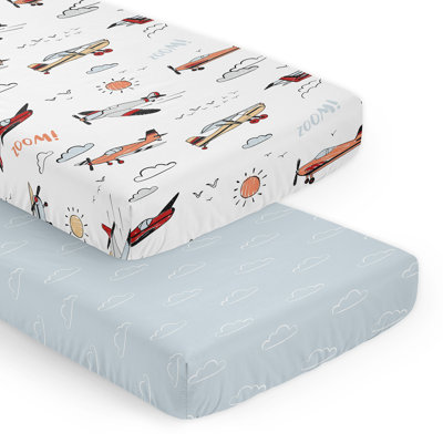 Airplane Red and Blue 2 Pack Fitted Crib Sheet by Sweet Jojo Designs