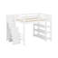 Lit mezzanine double avec tablettes, escalier de rangement, petite armoire et lumière DEL blanche