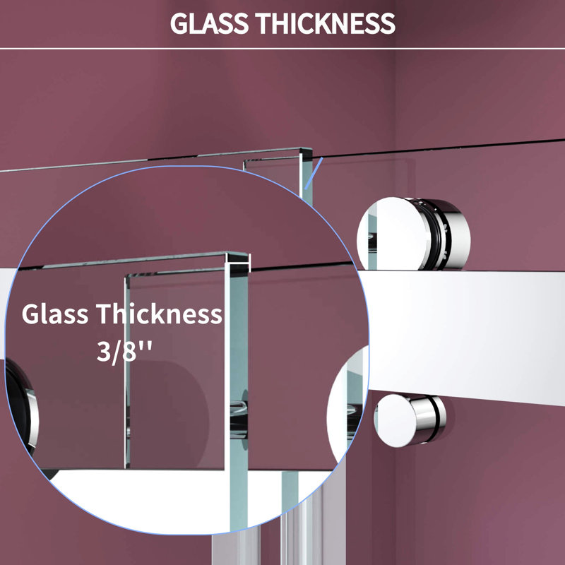Porte de douche coulissante double H 76 po, l 68 po à 72 po, verre trempé de 3/8 po (10 mm), accessoires en acier inoxydable résilient et transparent