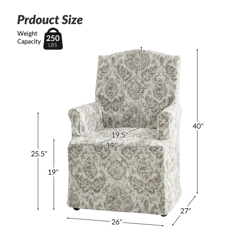Gatlinburg 26" W Solid and Manufactured Wood Dining Chair with Casters (Set of 2), Beige Floral