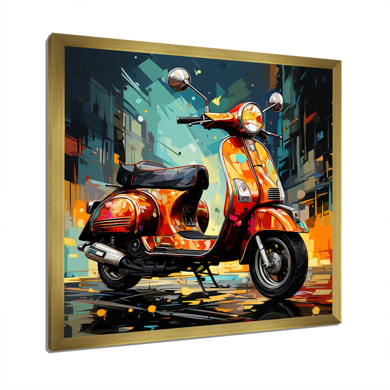 Pop Art Scooter Commute I sur toile, Cadre doré simple, H 16 po x l 16 po x P 1 po
