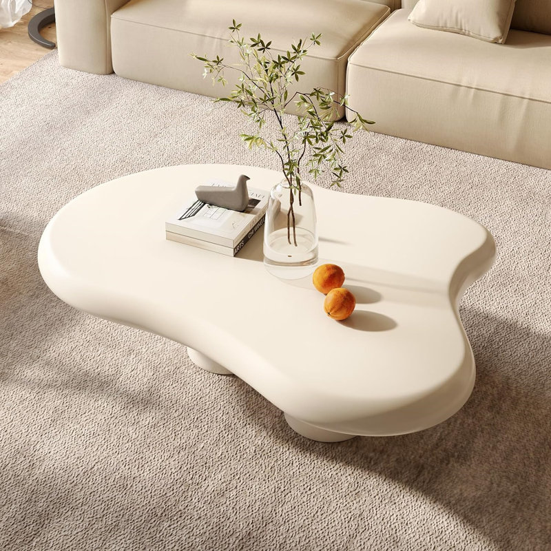 Latreice Modern Cloud Coffee Table - Minimalist Cream Irregular-Shaped Side Table for Small Spaces, Boho Chic Living Room Accent