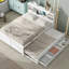 Lit de rangement double avec tête de lit et - 3 tiroirs, lit gigogne simple, plateforme de construction en bois massif blanc 3 espaces,-404943872