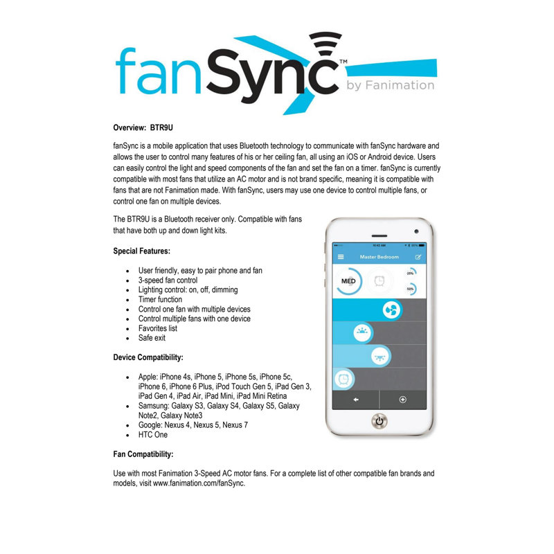 fanSync - Ceiling Fan Bluetooth Receiver - Uplight and Downlight