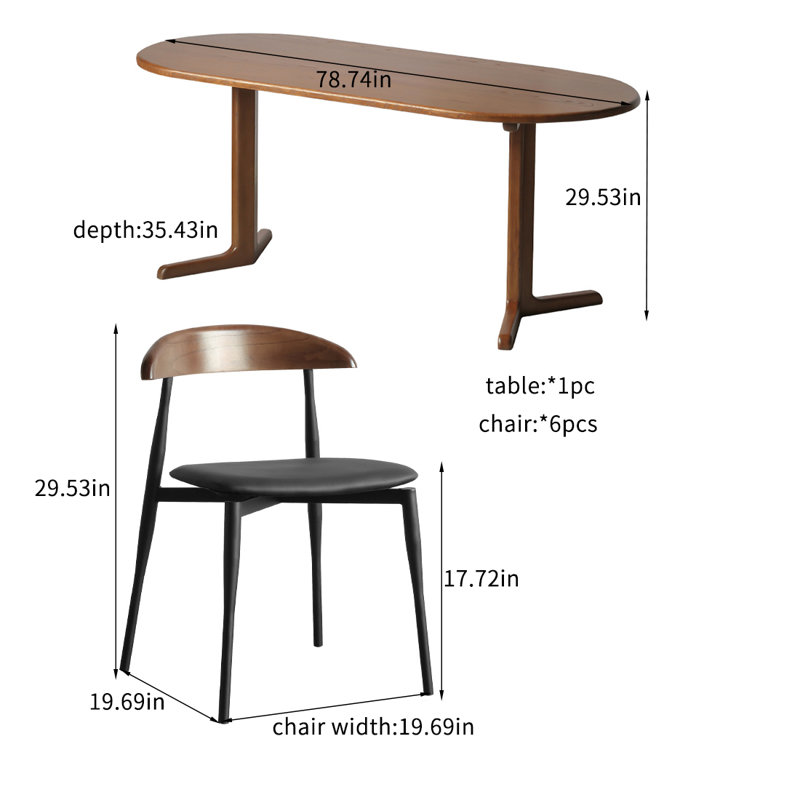 Ensembles de table de salle à manger rétro en bois massif., H 29,53 po x L 35,43 po x l 78,74 po