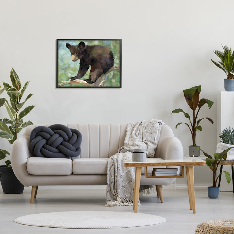 Ourson, forêt, arbre, faune, par Stellar Design Studio - Cadre flottant, impression sur bois, Giclée encadrée noir minuit