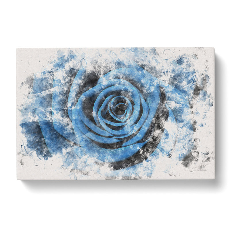 Pretty Blue Rose Watercolour - Wrapped Canvas Print, 60cm H x 91cm W x 3cm D