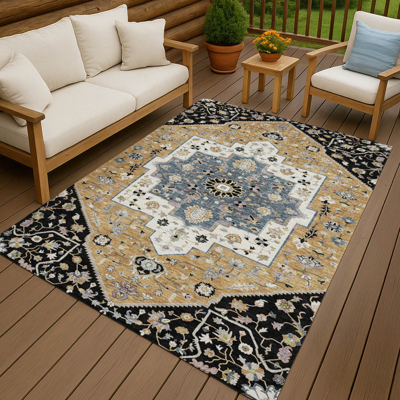 Machine Washable Indoor/Outdoor Chantille ACN2533 Traditional Rug, Rectangle 9' x 12', Black