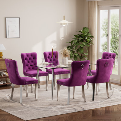 Modern Rectangle Tempered Glass Dining Table Set, Luxury Dining Table with Tufted Velvet Dining Chair for Dining Room