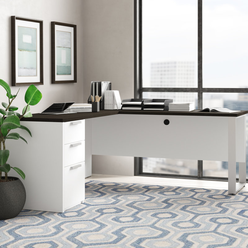 Kadian Reversible L-Shape Excutive Desk with Drawers, White