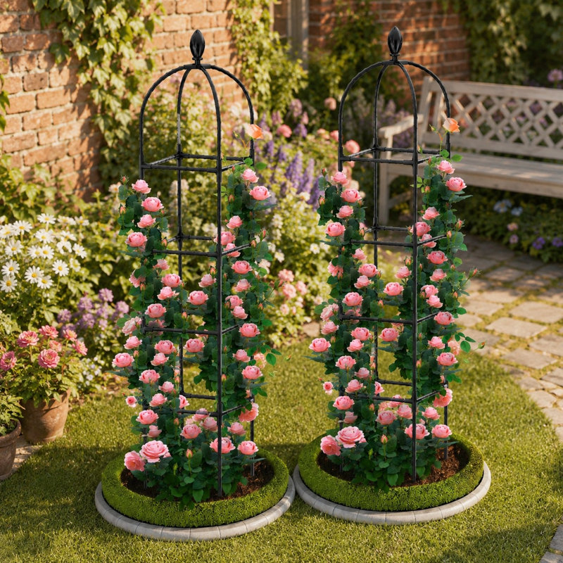 Ensemble de 2 treillis 70 po en métal pour plantes grimpantes, Noir