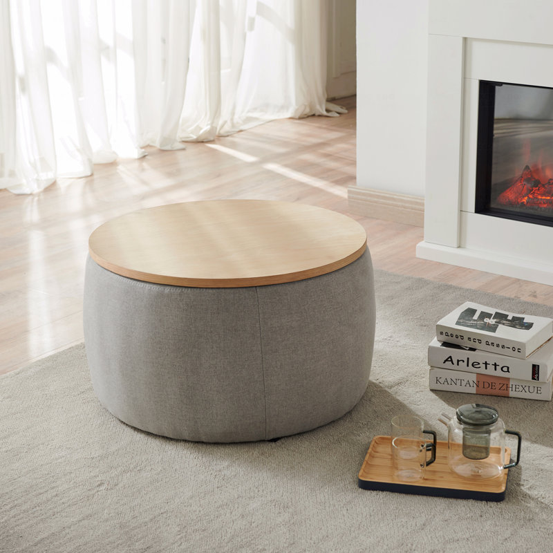 Repose-pieds de rangement rond en forme de table de bout et de repose-pieds 2 en 1, Gris
