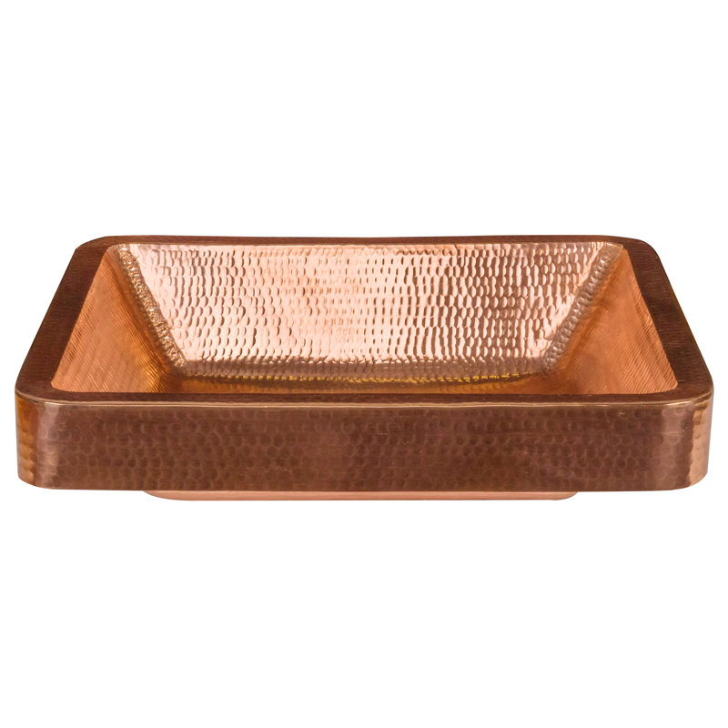 19" Rectangle Skirted Vessel Hammered Copper Sink, Polished Copper