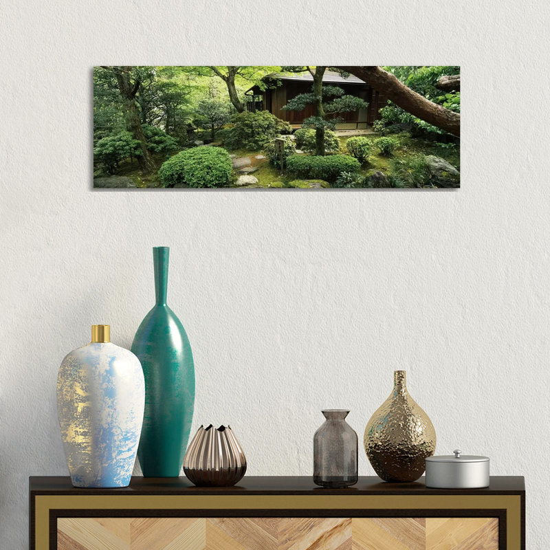 Temple In A Garden, Yuzen-En Garden, Chion-In, Higashiyama Ward, Kyoto, Kyoto Prefecture, Kinki Region, Honshu, Japan by Panoramic Images - Wrapped Canvas Panoramic Print
