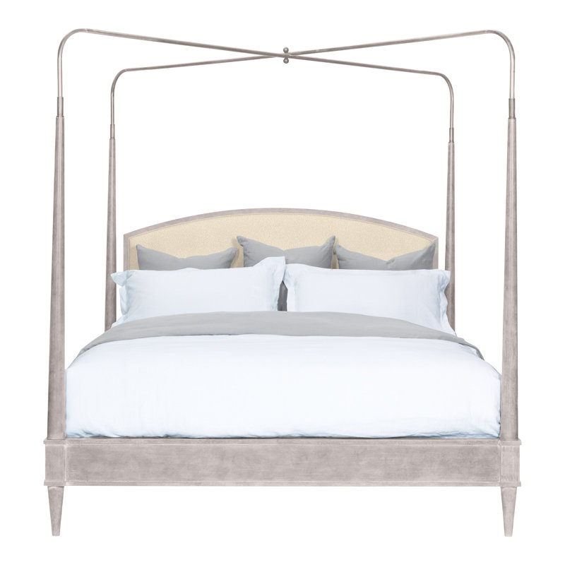 Anderkit Upholstered Canopy Bed, Dove Gray, Kimoni Natural