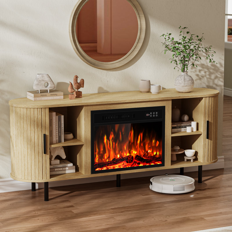 80" Modern Fireplace Tv Stand For Tvs Up To 90", Fluted Entertainment Center With Electric Fireplace, Media Console Cabinet For Living Room