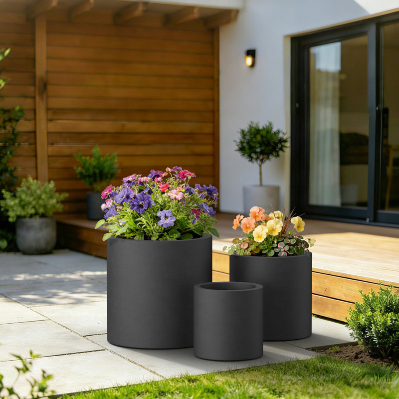 Centonze 3-Piece Pot Planter Set, Dark Charcoal