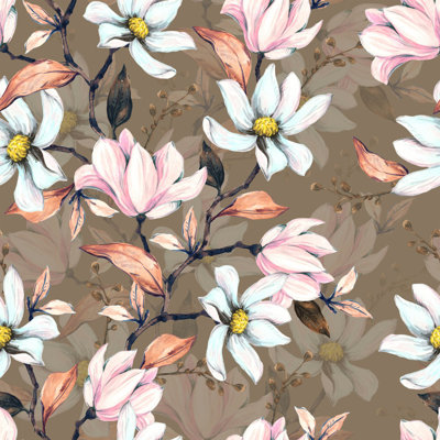 Brown Wallpaper With Flowers Floral Tile